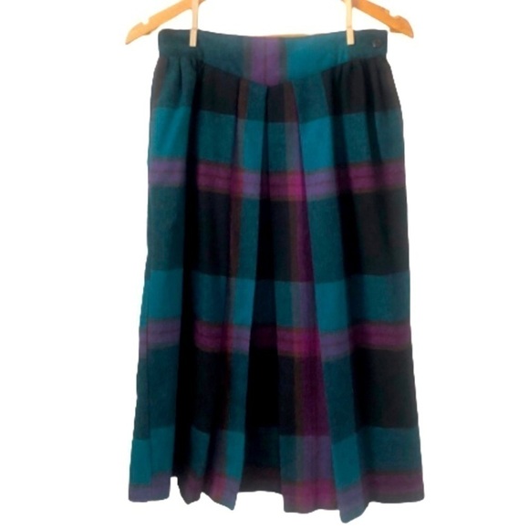 Vintage Y2K Front Pleat Purple Blue and Black Wool Blend Skirt Size 11 retro - Picture 1 of 3
